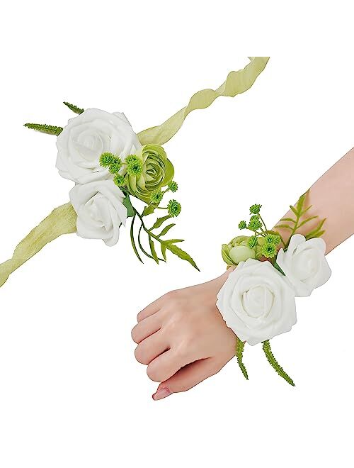 TINGE TIME Artificial Wrist Corsage for Prom, Set of 6, Burnt Orange Girl Bridesmaid Wrist Flowers with Ribbon for Wedding Ceremony Anniversary Bridal Shower and French R