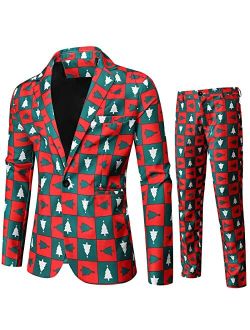 Generic Men's Christmas Casual Business Suit 2 Piece One Button Jackets Pants Ugly Funny Xmas Snowman Printed Sets for Men