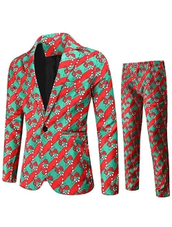 Generic Men's Christmas Casual Business Suit 2 Piece One Button Jackets Pants Ugly Funny Xmas Snowman Printed Sets for Men