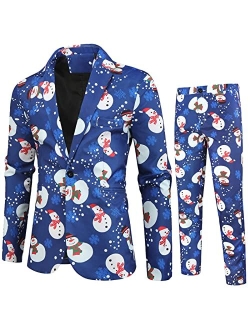 Generic Men's Christmas Casual Business Suit 2 Piece One Button Jackets Pants Ugly Funny Xmas Snowman Printed Sets for Men