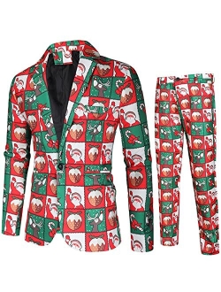 Generic Men's Christmas Casual Business Suit 2 Piece One Button Jackets Pants Ugly Funny Xmas Snowman Printed Sets for Men