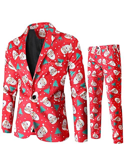 Generic Men's Christmas Casual Business Suit 2 Piece One Button Jackets Pants Ugly Funny Xmas Snowman Printed Sets for Men