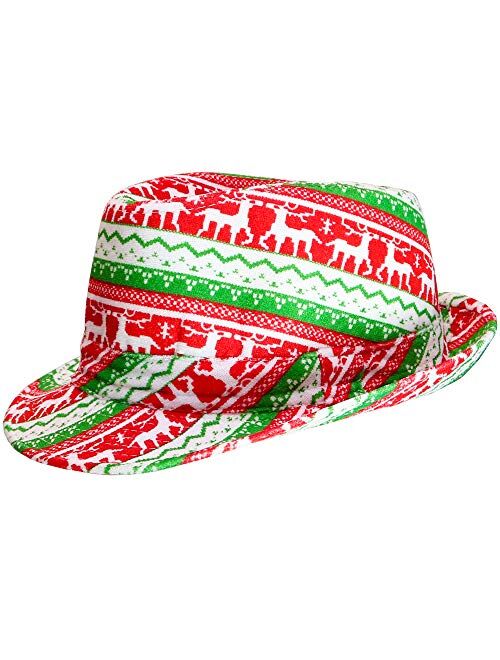 Skeleteen Ugly Sweater Fedora Hat - Funny Christmas Holiday Red and Green Ugly Sweater Party Hat for Adults and Kids