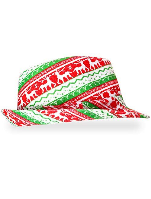 Skeleteen Ugly Sweater Fedora Hat - Funny Christmas Holiday Red and Green Ugly Sweater Party Hat for Adults and Kids