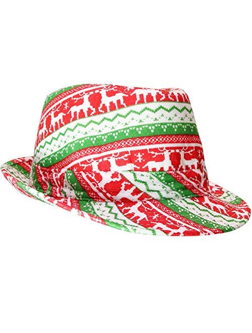 Skeleteen Ugly Sweater Fedora Hat - Funny Christmas Holiday Red and Green Ugly Sweater Party Hat for Adults and Kids