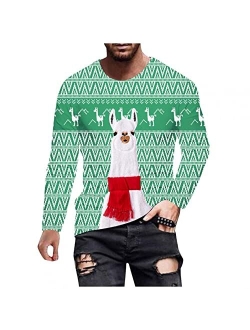 XXBR Christmas Soldier Long Sleeve T-shirts for Mens, Xmas Reindeer Tree Printed Workout Sports Athletics Party Tee Tops