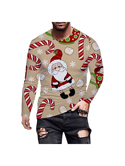 XXBR Christmas Soldier Long Sleeve T-shirts for Mens, Xmas Reindeer Tree Printed Workout Sports Athletics Party Tee Tops