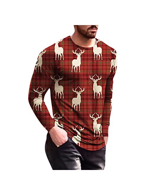 XXBR Christmas Soldier Long Sleeve T-shirts for Mens, Xmas Reindeer Tree Printed Workout Sports Athletics Party Tee Tops