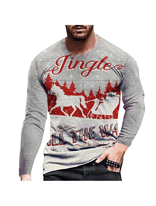 XXBR Christmas Soldier Long Sleeve T-shirts for Mens, Xmas Reindeer Tree Printed Workout Sports Athletics Party Tee Tops