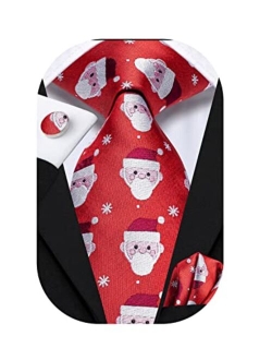 Hi-Tie Novelty Mens Christmas Ties Set Silk Woven Santa Reindeer Tree Snowflake Classic Festival Party Necktie Gift Box