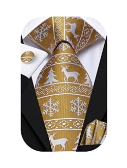 Hi-Tie Novelty Mens Christmas Ties Set Silk Woven Santa Reindeer Tree Snowflake Classic Festival Party Necktie Gift Box