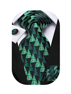 Hi-Tie Novelty Mens Christmas Ties Set Silk Woven Santa Reindeer Tree Snowflake Classic Festival Party Necktie Gift Box