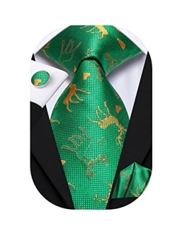 Hi-Tie Novelty Mens Christmas Ties Set Silk Woven Santa Reindeer Tree Snowflake Classic Festival Party Necktie Gift Box