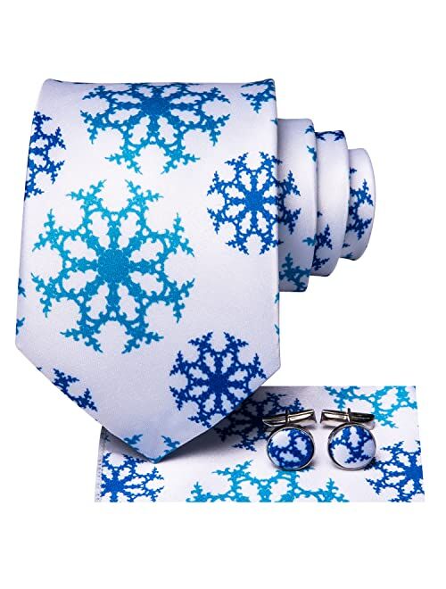 Hi-Tie Novelty Mens Christmas Ties Set Silk Woven Santa Reindeer Tree Snowflake Classic Festival Party Necktie Gift Box