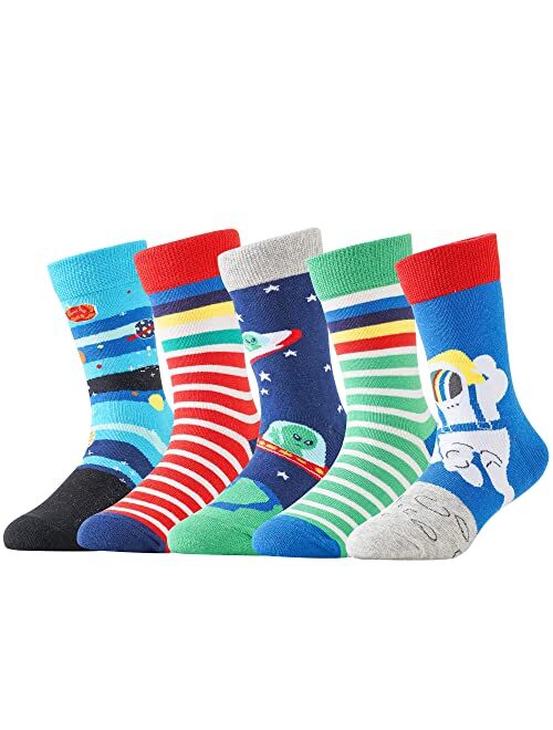 Bonangel Boys Socks Fun Novelty Animal Design Socks Crazy Space Socks Funny Cute Food Kids socks 5 pairs