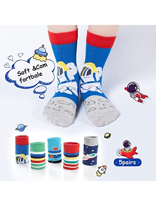 Bonangel Boys Socks Fun Novelty Animal Design Socks Crazy Space Socks Funny Cute Food Kids socks 5 pairs