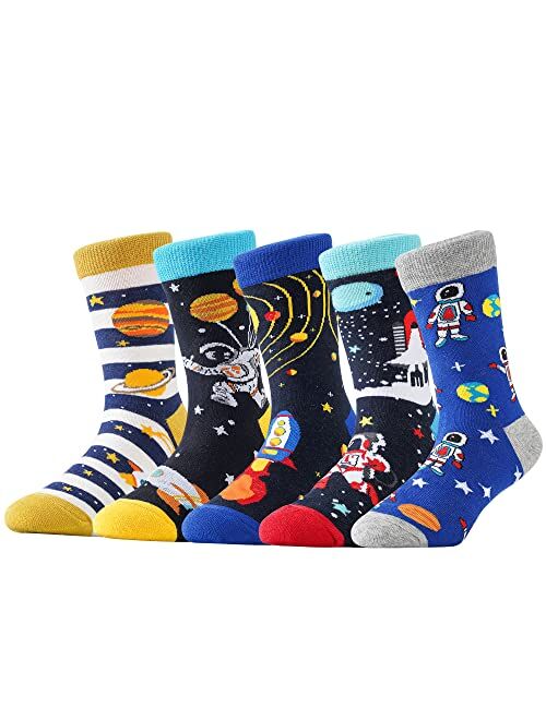 Bonangel Boys Socks Fun Novelty Animal Design Socks Crazy Space Socks Funny Cute Food Kids socks 5 pairs