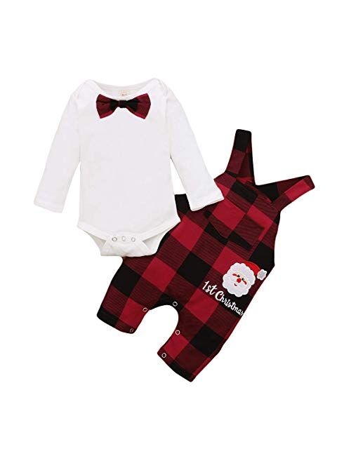 Xuuly My First Christmas Baby Boy Girl Clothes 2PCs Outfit Set Santa Claus Christmas Overalls Clothing Set