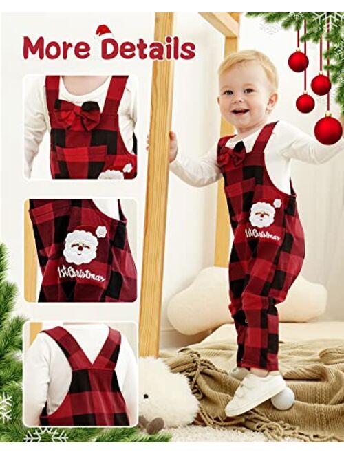 Xuuly My First Christmas Baby Boy Girl Clothes 2PCs Outfit Set Santa Claus Christmas Overalls Clothing Set