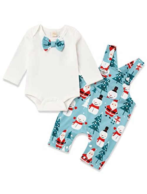 Xuuly My First Christmas Baby Boy Girl Clothes 2PCs Outfit Set Santa Claus Christmas Overalls Clothing Set