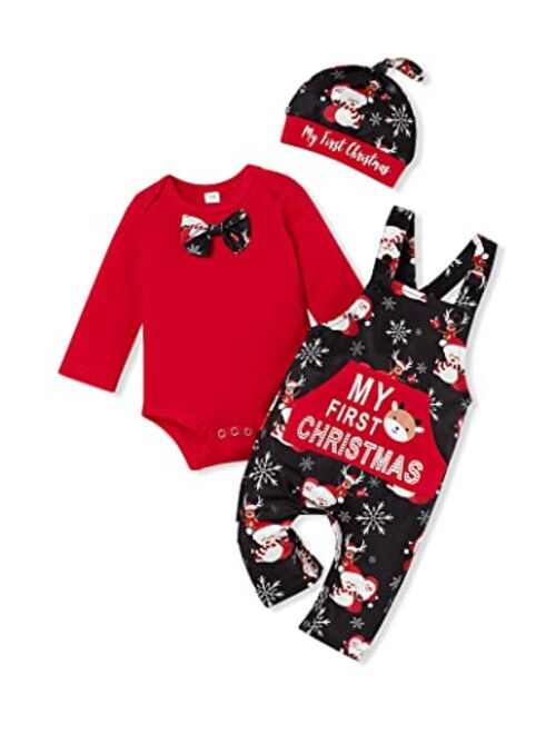 Xuuly My First Christmas Baby Boy Girl Clothes 2PCs Outfit Set Santa Claus Christmas Overalls Clothing Set