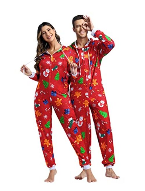 Zhitunemi Adult Onesies Pajamas For Women Christmas Pajamas For Family Christmas Pjs Matching Sets Funny Hoodie Jumpsuit