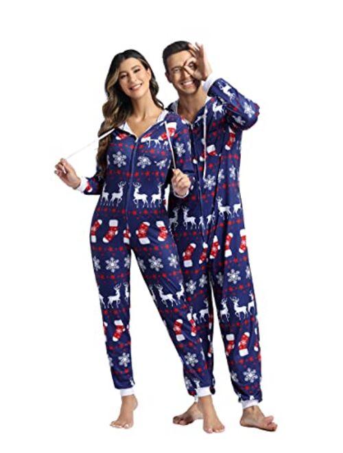 Zhitunemi Adult Onesies Pajamas For Women Christmas Pajamas For Family Christmas Pjs Matching Sets Funny Hoodie Jumpsuit