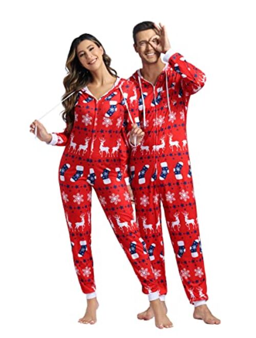 Zhitunemi Adult Onesies Pajamas For Women Christmas Pajamas For Family Christmas Pjs Matching Sets Funny Hoodie Jumpsuit