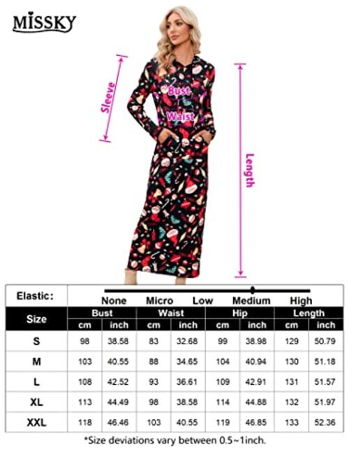 MISSKY Christmas Dresses for Women Long Sleeve Pullover Maxi Hoodie Dress Casual Christmas Print Hooded Dress with Pockets