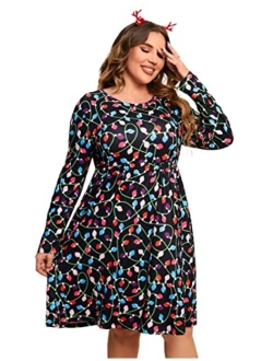 KOJOOIN Women's Plus Size Christmas Dress Ugly Christmas Long Sleeve Party Dresse