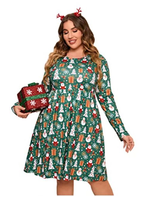 KOJOOIN Women's Plus Size Christmas Dress Ugly Christmas Long Sleeve Party Dresse