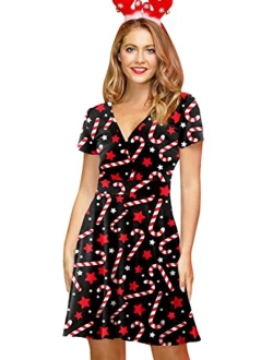 For G and PL Women's Christmas Short Sleeves V Neck Wrap Dress