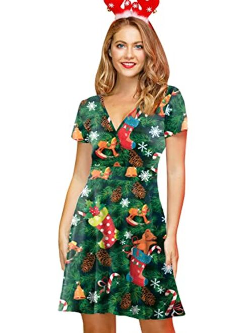 For G and PL Women's Christmas Short Sleeves V Neck Wrap Dress