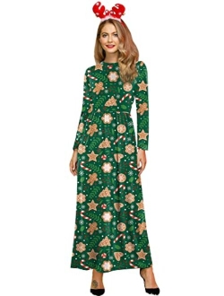 For G and PL Women Christmas Long Sleeve Printed Maxi Dress