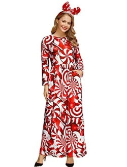 For G and PL Women Christmas Long Sleeve Printed Maxi Dress