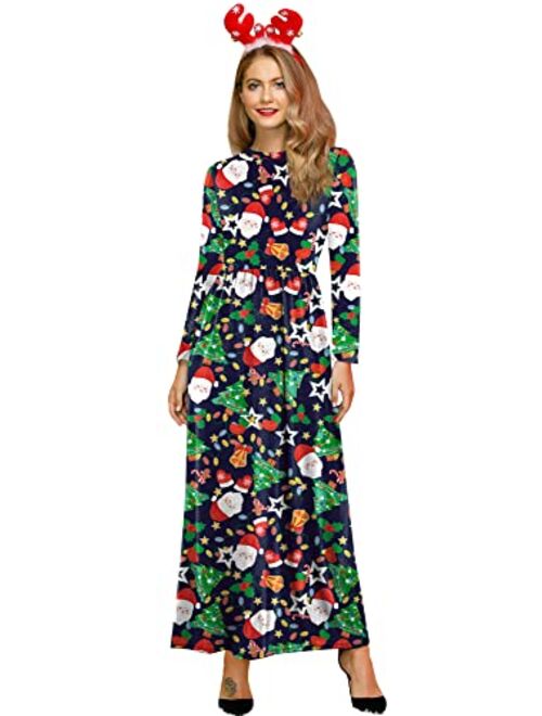 For G and PL Women Christmas Long Sleeve Printed Maxi Dress