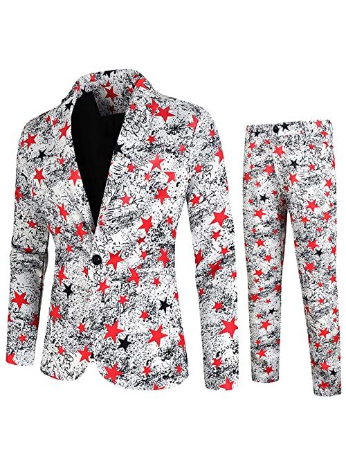 Nzwiluns Men's 2 Piece Suit Set Fashion Floral Print One Button Slim Fit Suit Jacket and Pants for Wedding Party Dinner Prom