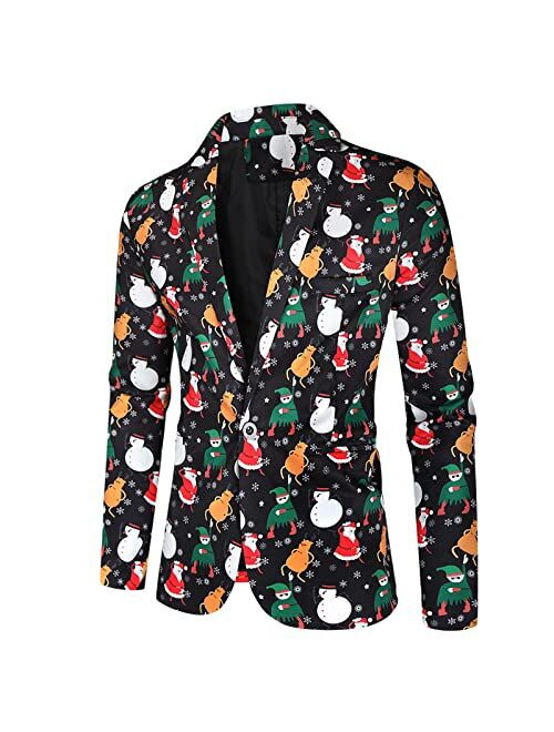 Generic Men's Slim Fit 2 Piece Christmas Suit One Button Xmas Snowman Printed Business Wedding Prom Tuxedo Blazer Pants Set