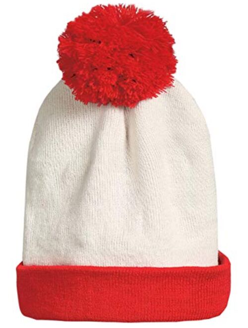 SSLR-Big-Kids-Halloween-Beanie-Hat-Red White Pom Pom Cuff Knit Christmas Hat