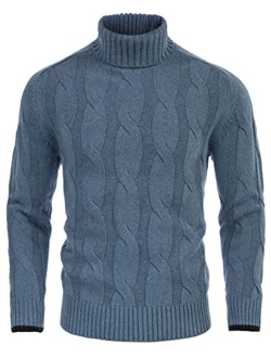 Men Turtleneck Sweater Raglan Sleeve Cable Knit Pullover Sweaters