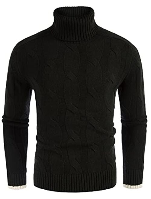 GRACE KARIN Men Turtleneck Sweater Raglan Sleeve Cable Knit Pullover Sweaters