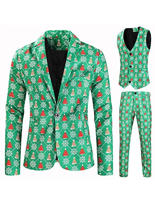 Sinzelimin Christmas Suit for Men's Fashion Blazer Jacket Pants Two Pieces Set Shawl Lapel Long Sleeve Coat Trouse Outfits