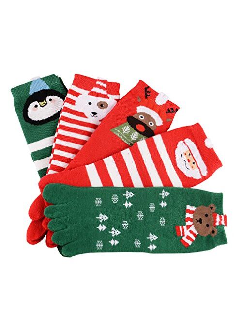 TESOON 5 Pack Girls Boys Christmas Casual Toe Socks