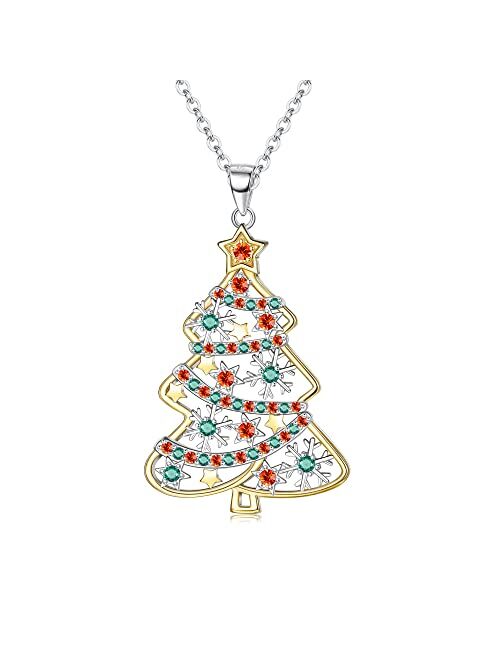 Christmas Necklace MUSECLOUD 925 Sterling Silver Christmas Tree Necklace For Women White Gold Plated Christmas Tree Pendant Christmas Jewelry Gift