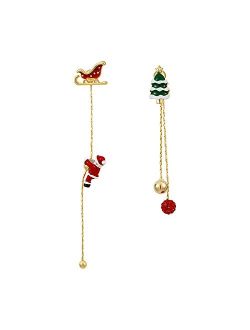 Gold Plated Snowflake Santa Claus Threader Tassel Earrings for Women Girls Sterling Silver Pins Red Crystal Cubic Zriconia Sock Christmas Hat Dangle Drop Christmas