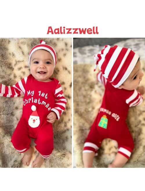 Aalizzwell Infant Baby Boys Girls My First Christmas Outfit Xmas Romper Elf Santa Clothes