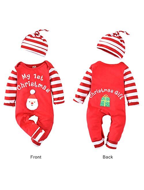 Aalizzwell Infant Baby Boys Girls My First Christmas Outfit Xmas Romper Elf Santa Clothes