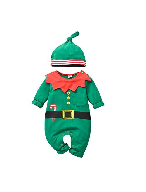 Aalizzwell Infant Baby Boys Girls My First Christmas Outfit Xmas Romper Elf Santa Clothes