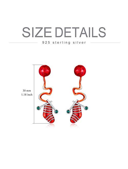 AOBOCO Christmas Earrings for Women 925 Sterling Silver Christmas Stocking Dangle Earrings with Simulated Emerald Crystal Holiday Christmas Jewelry Gift for Her