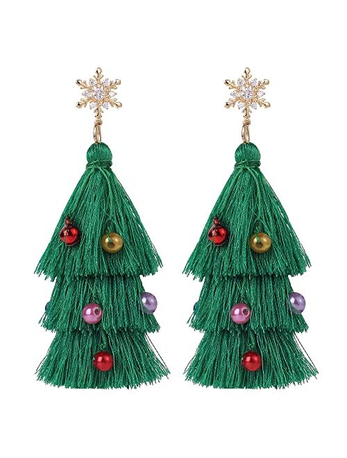 Cisyino Christmas Earrings for Women Girls Colorful Christmas Light Bulb Earrings Christmas Tassel Beaded Earrings Dangle Christmas Stud Earrings Set Acrylic Colorful Flo